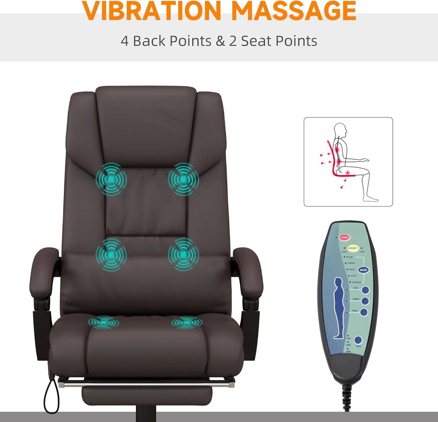 High Back Massage Office Chair with 6 Vibration Points, PU Leather