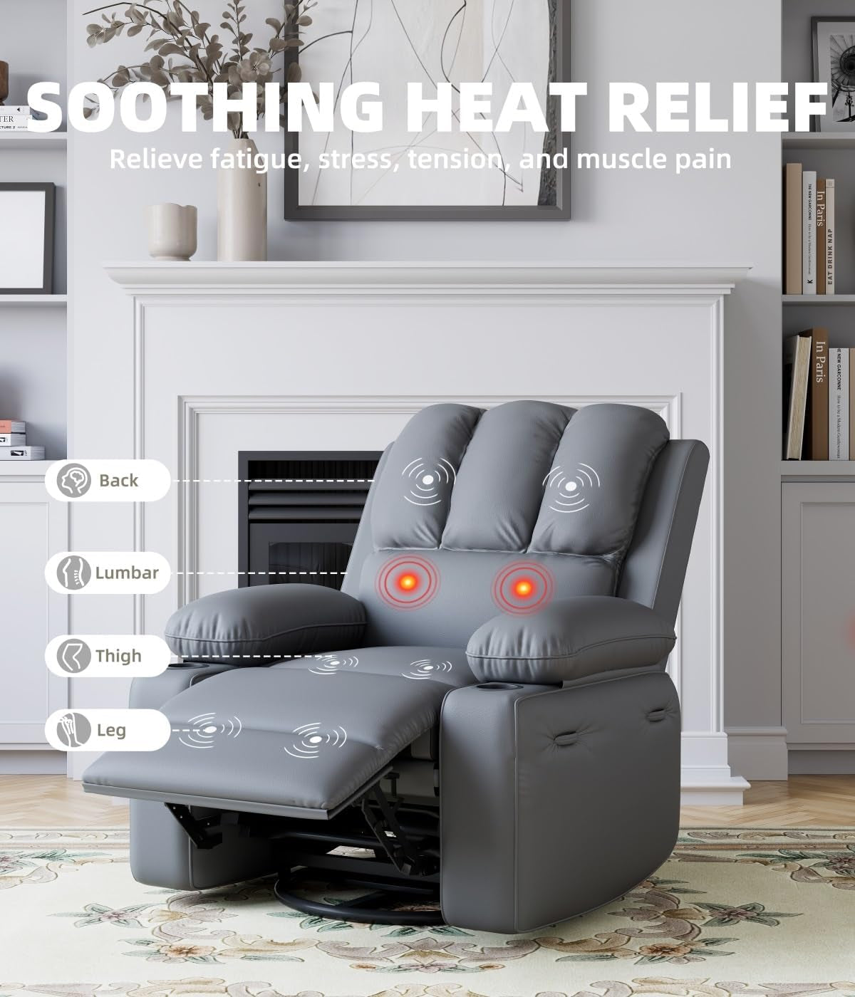Oversized Recliner Chairs with Heat and Massage - 360° Swivel Lazy