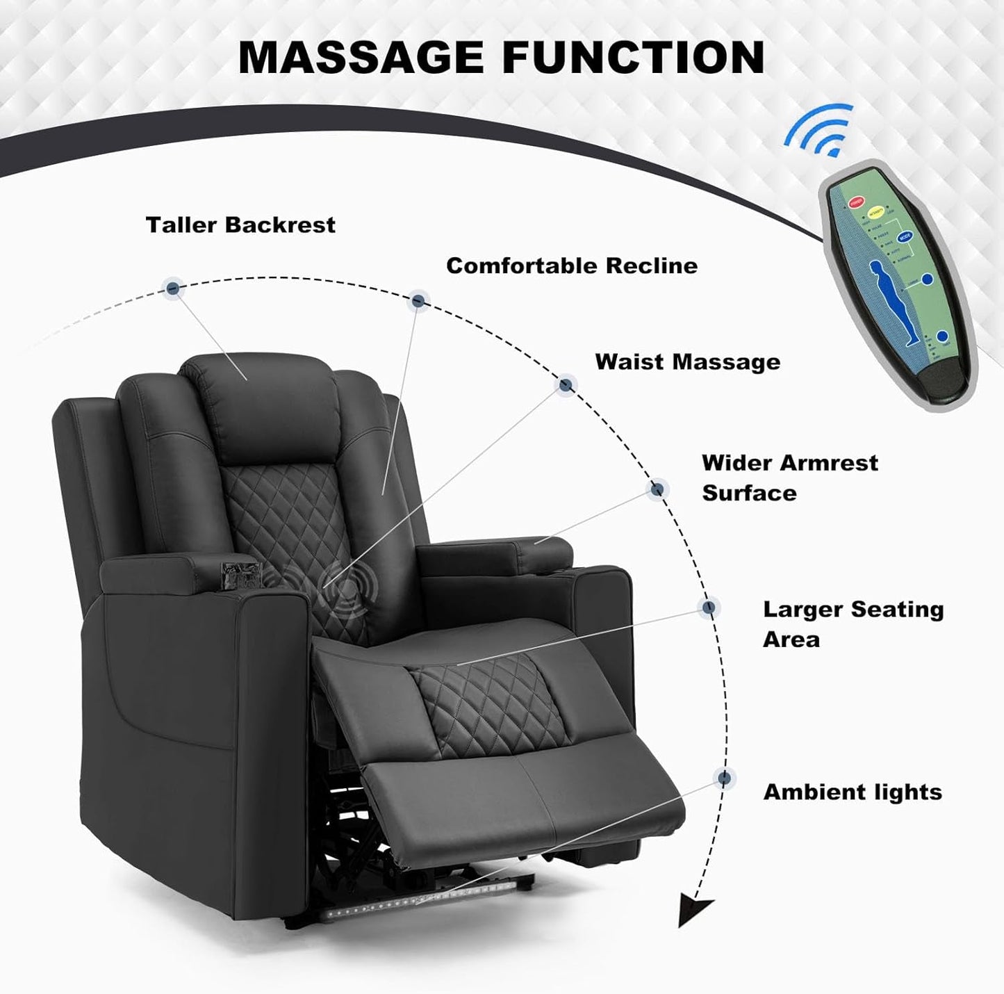 Power Recliner Chair PU Leather Electric Massage Recliner Sofa for