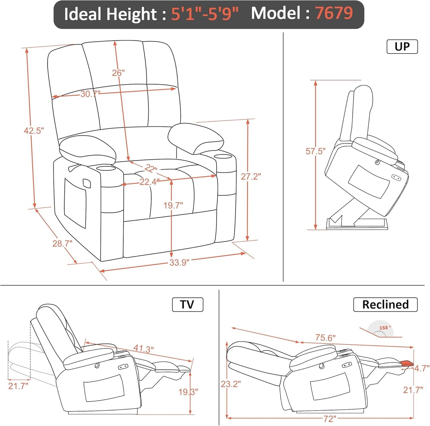 Dual Motor Power Lift Recliner Chair with Massage and Heat for Elderly