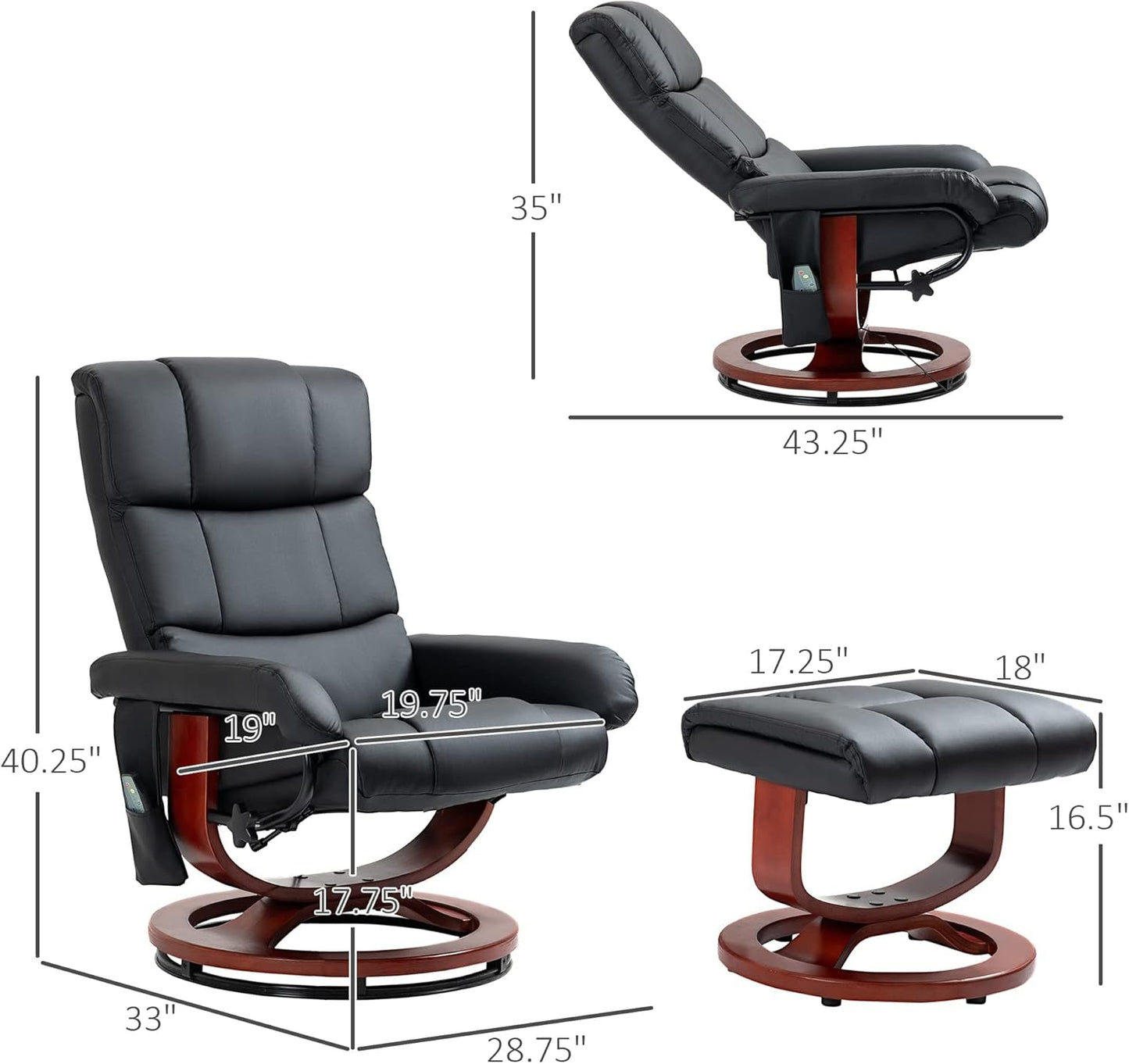 Massage Recliner Chair with Ottoman, Swivel Recliner and Footrest,