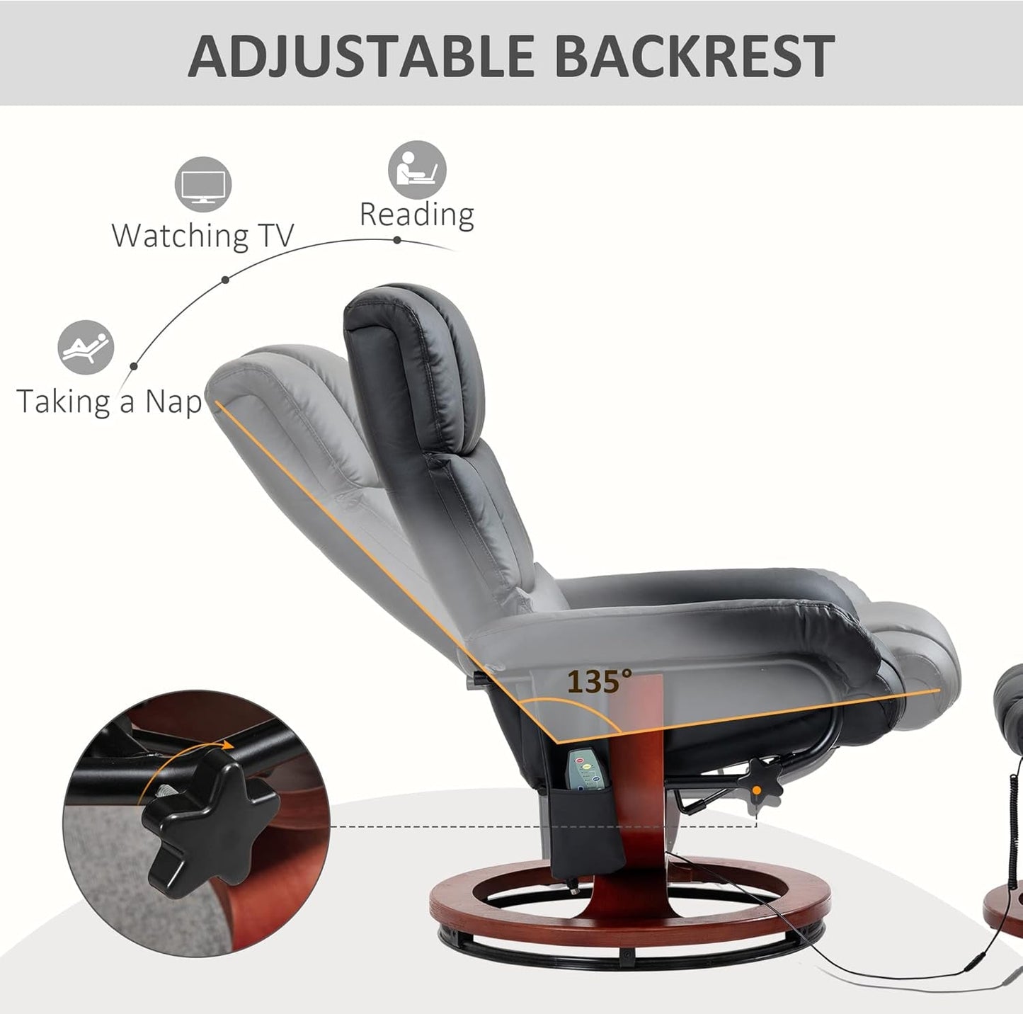 Massage Recliner Chair with Ottoman, Swivel Recliner and Footrest,
