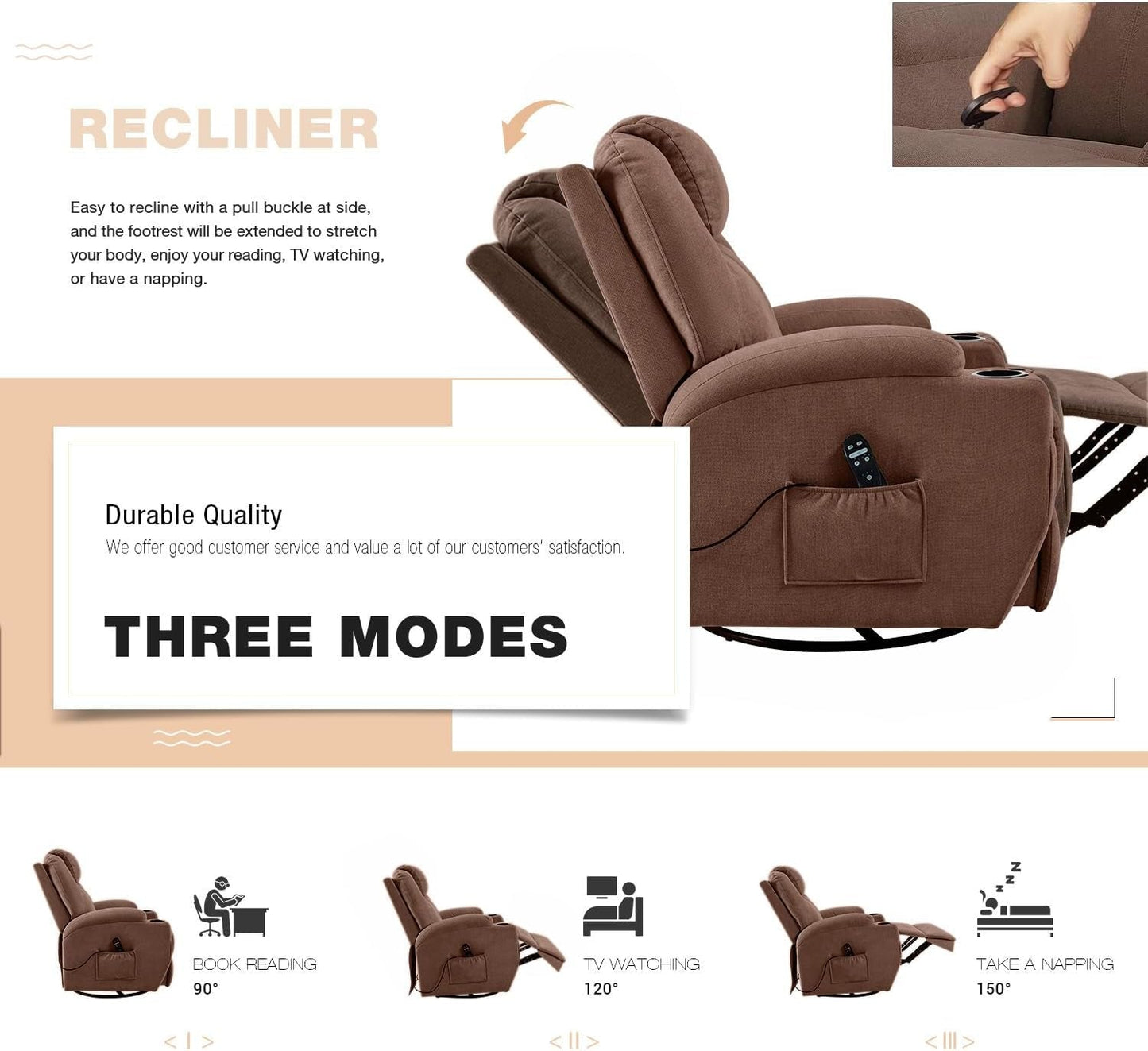 Rocking Chair Recliner Chair with Massage Swivel Ergonomic Lounge