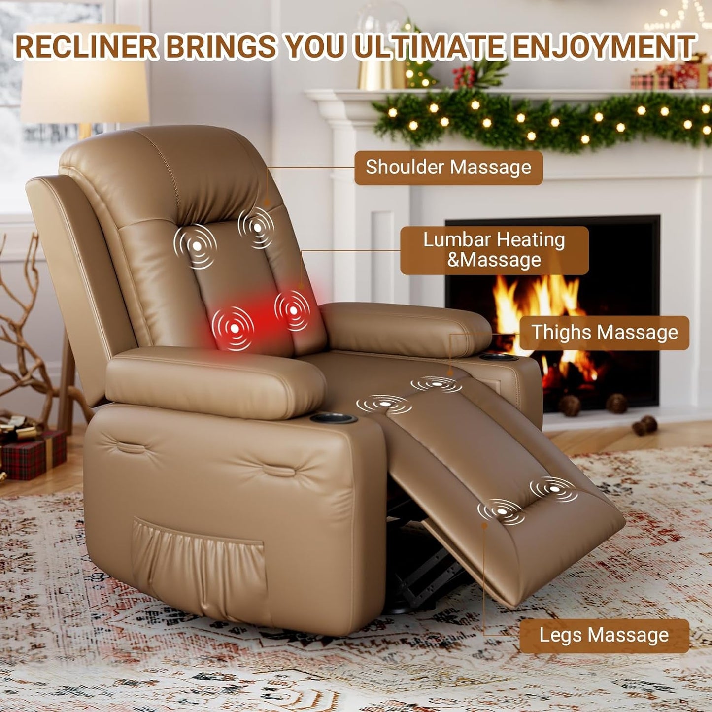 Power Lift Recliner Chair PU Leather with Massage for Elderly