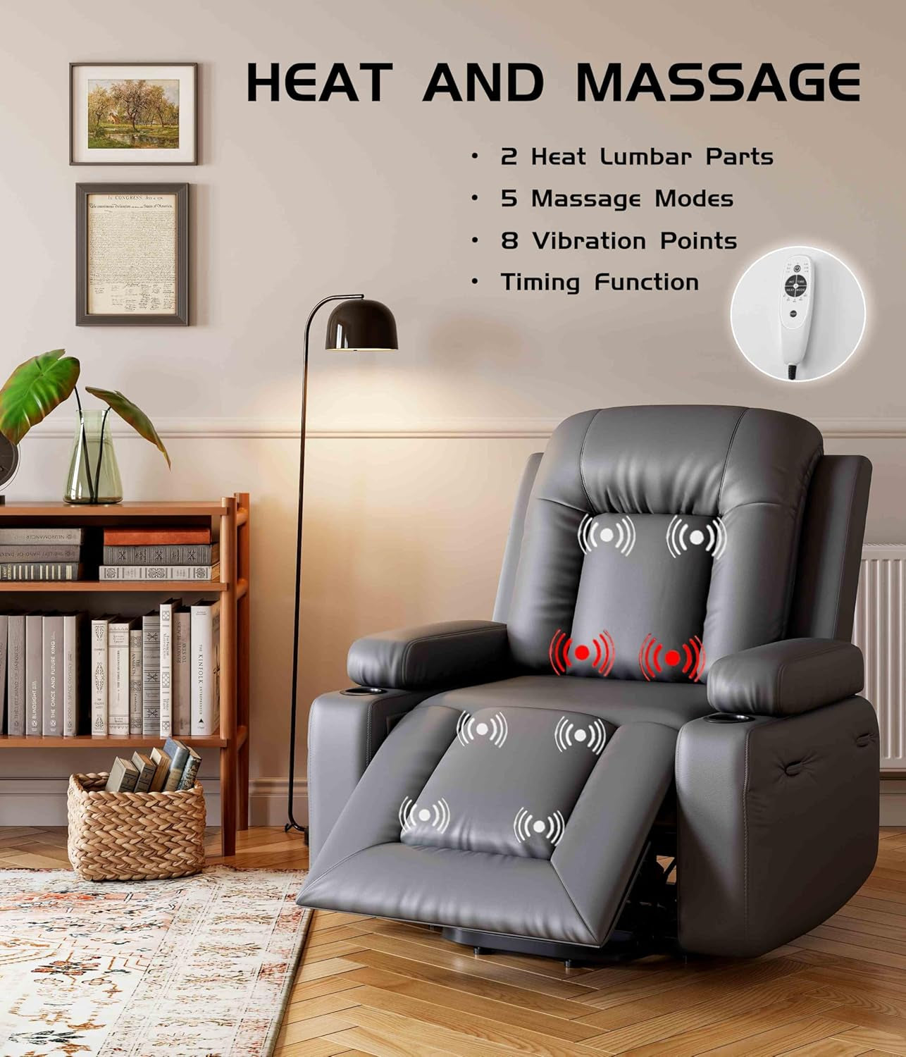 Power Lift Recliner Chair - Heat and Massage, Adjustable Back and