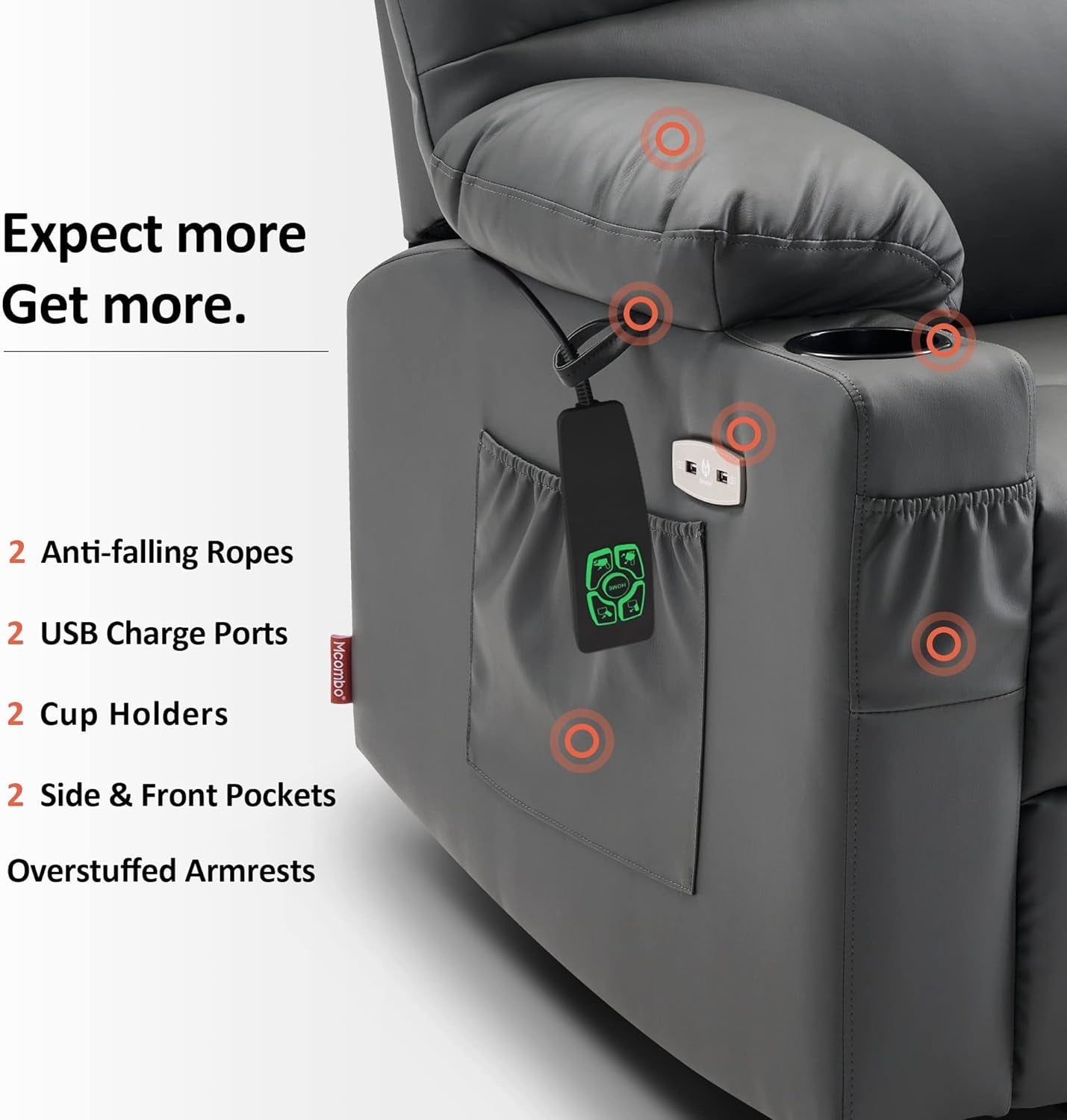 Large Lay Flat Dual Motor Power Lift Recliner Chair Sofa with Massage