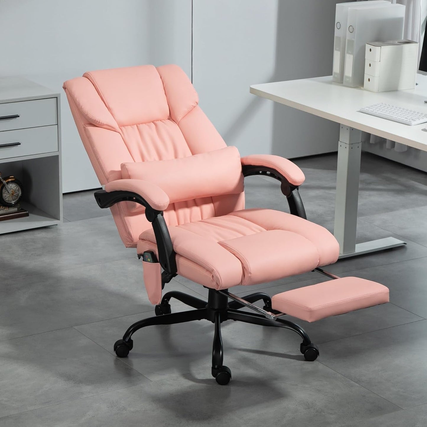 High Back Massage Office Chair with 6 Vibration Points, PU Leather