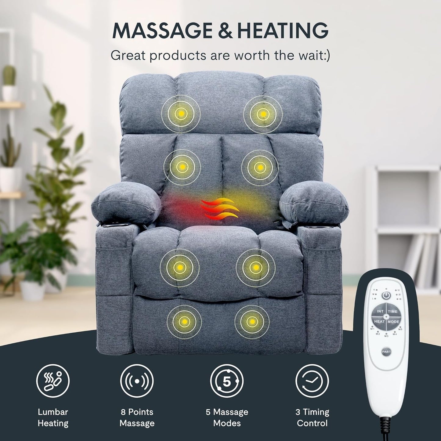 XRC3 Rocker Recliner Chair for Adults W/Massage & Heat, 360° Swivel