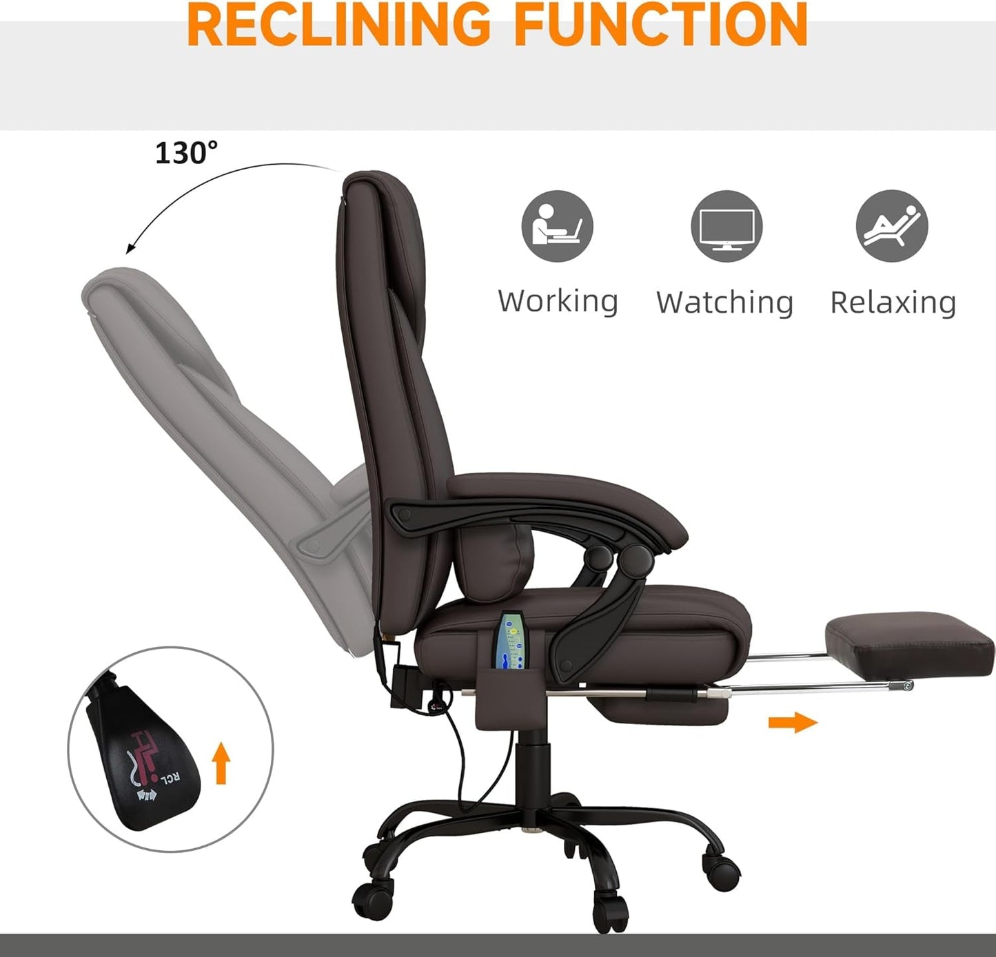 High Back Massage Office Chair with 6 Vibration Points, PU Leather