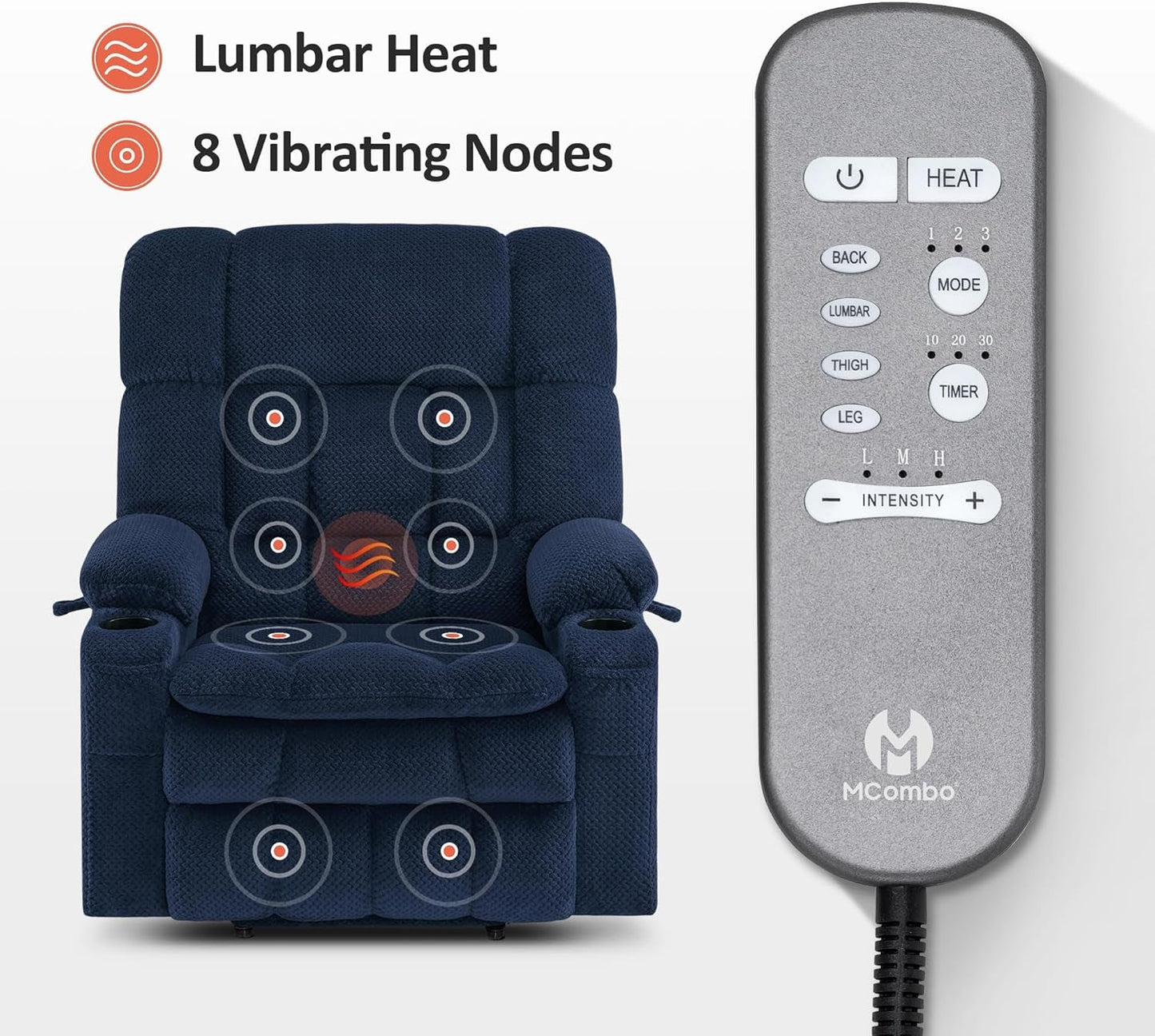 Large Dual Motor Power Lift Recliner Chair Sofa with Massage and Heat