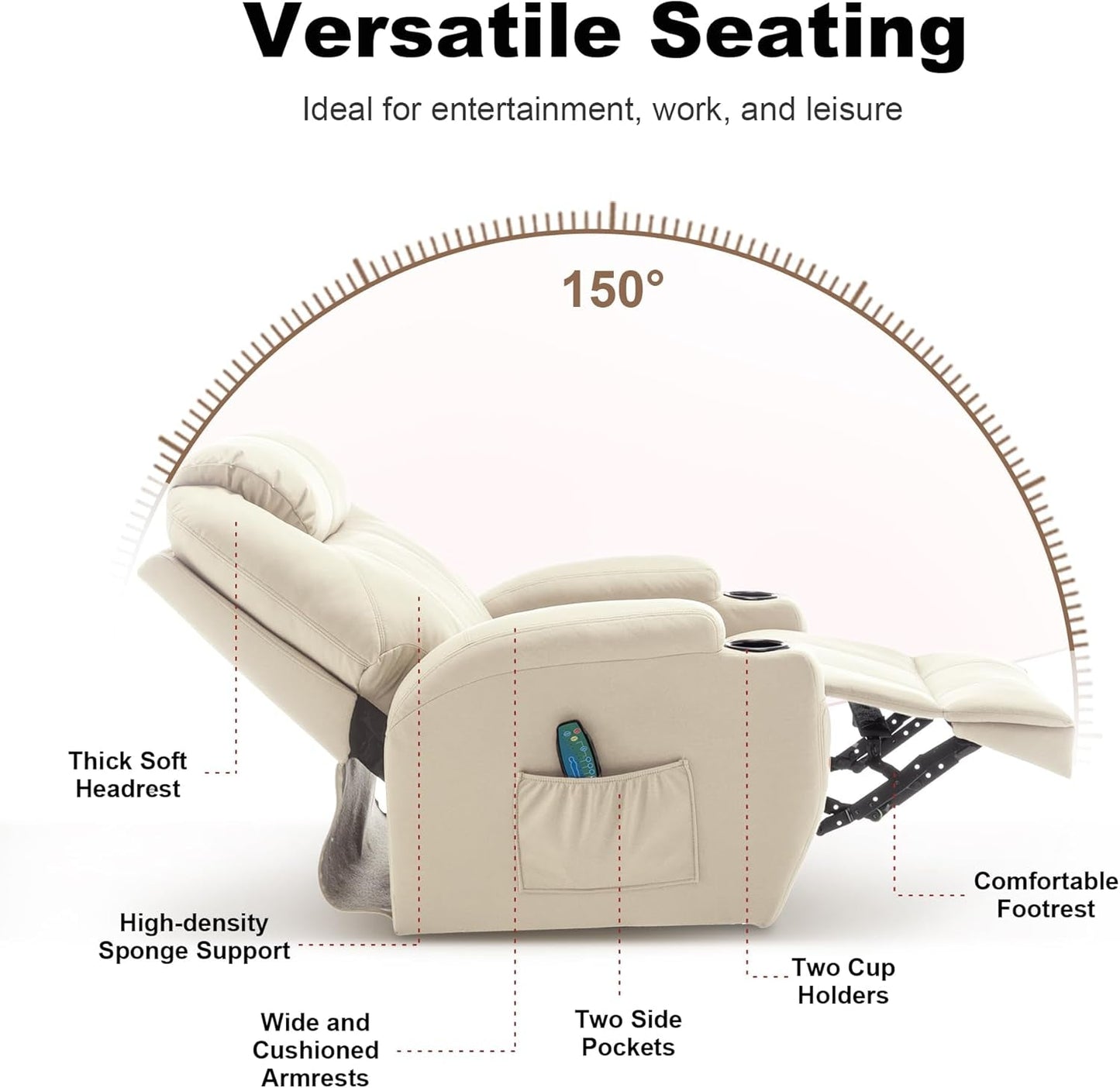Recliner Chair, Rocking Chair with Massage and Heat, 360° Swivel