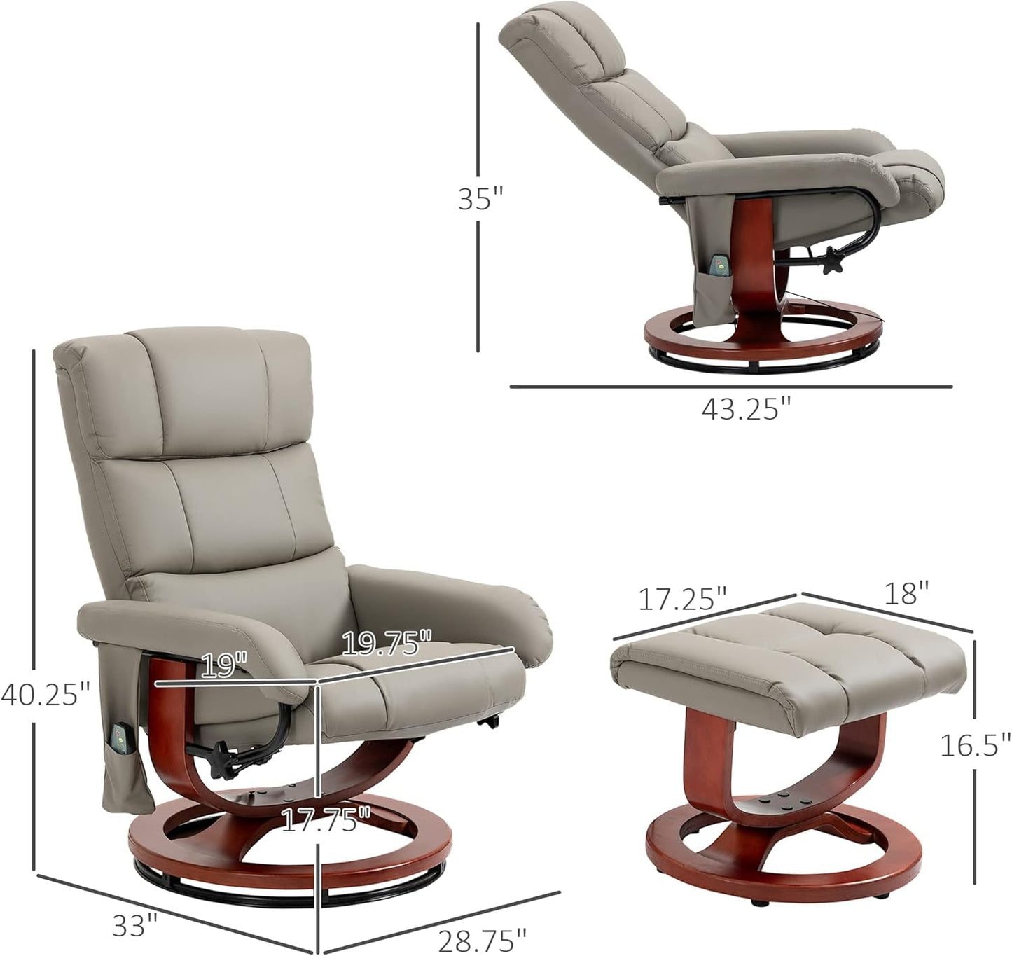 Massage Recliner Chair with Ottoman, Swivel Recliner and Footrest,
