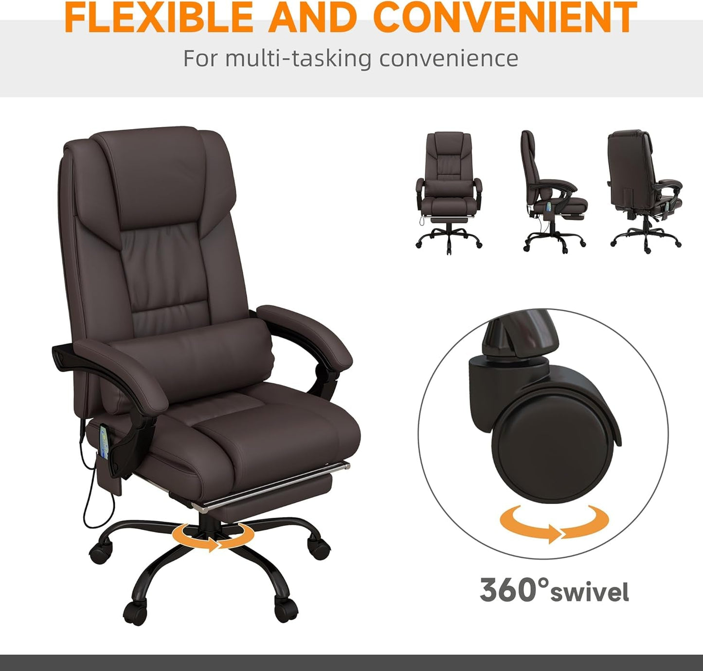 High Back Massage Office Chair with 6 Vibration Points, PU Leather