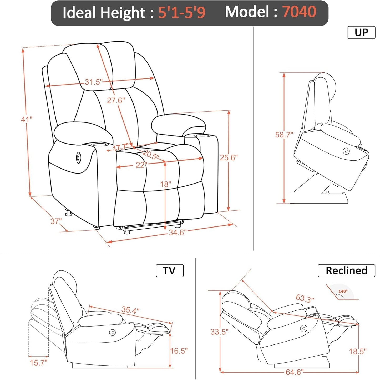 Electric Power Lift Recliner Chair Sofa with Massage and Heat for