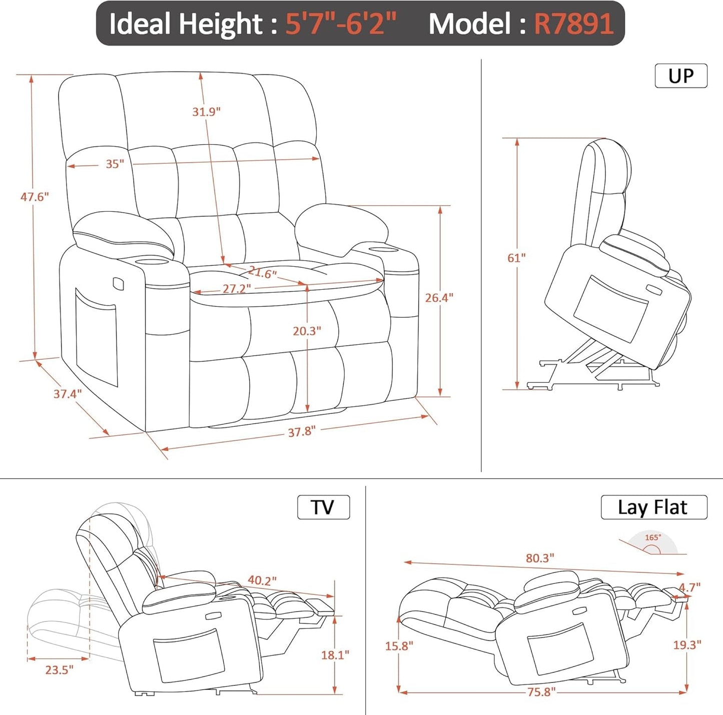 Large Dual Motor Power Lift Recliner Chair Sofa with Massage and Heat