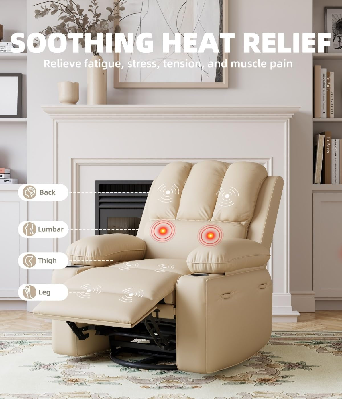 Oversized 27" Recliner Chairs with Heat and Massage - 360° Swivel Lazy