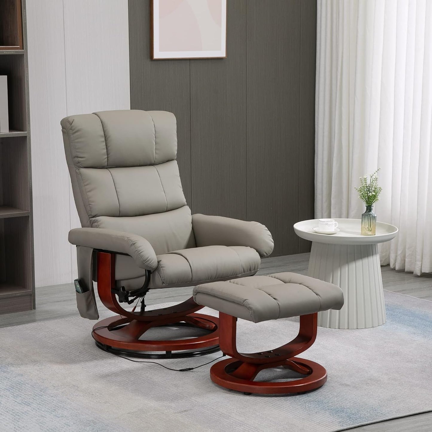 Massage Recliner Chair with Ottoman, Swivel Recliner and Footrest,