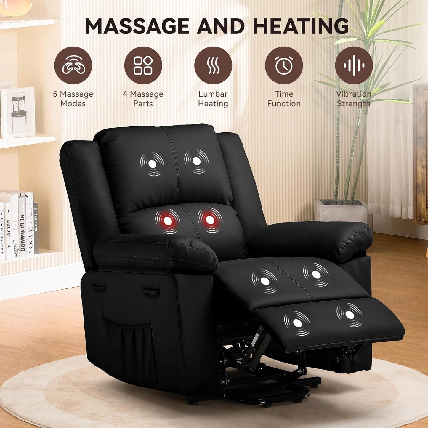 Power Lift Recliner for Elderly, Lift Chair with Heat and Massage,Pu