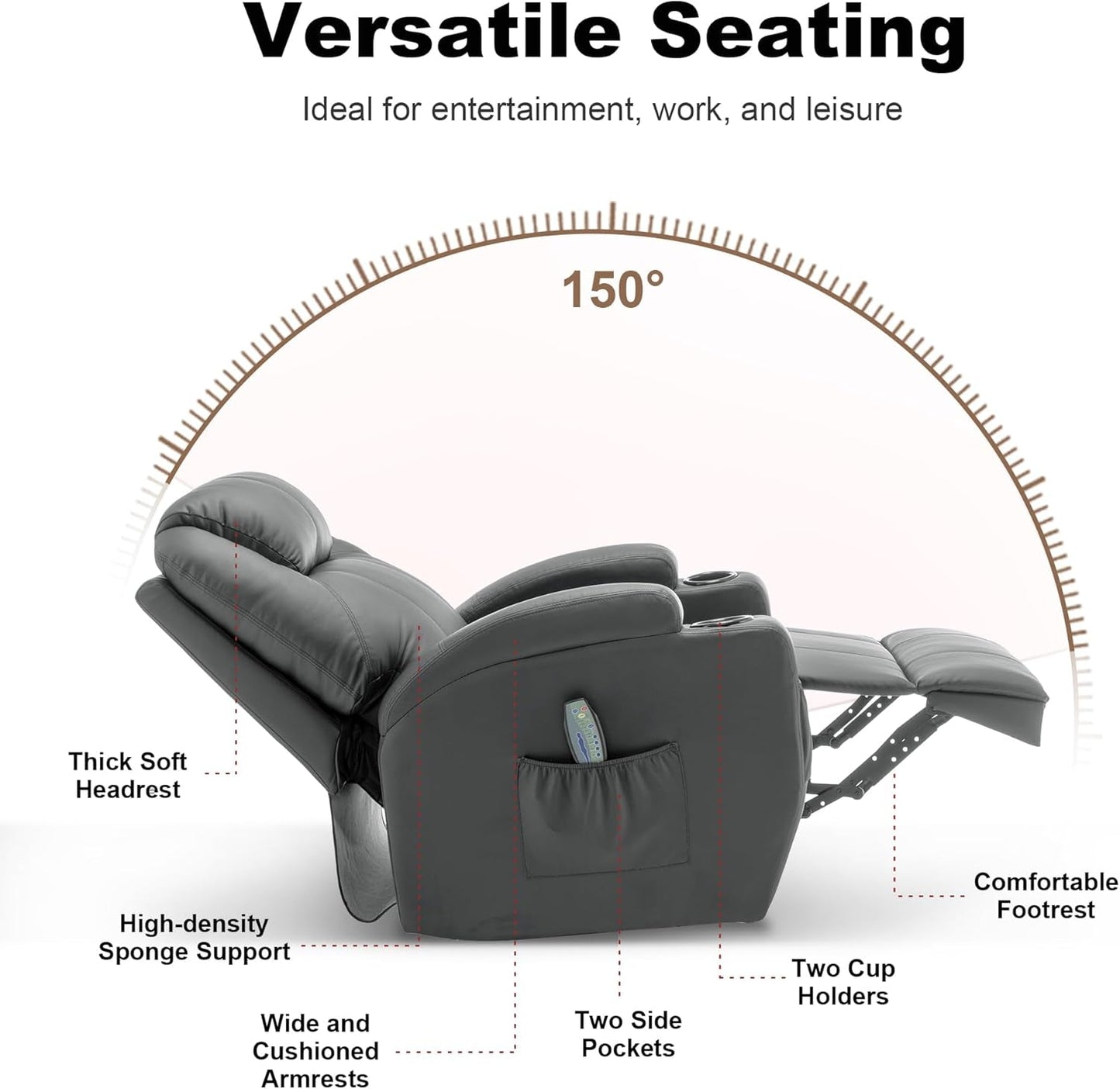 Recliner Chair, Rocking Chair with Massage and Heat, 360° Swivel