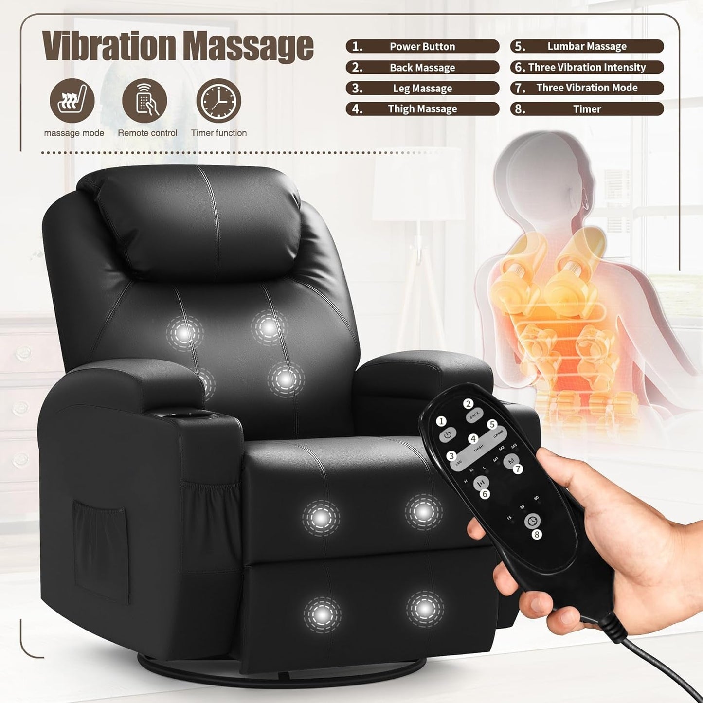 Recliner Chair, Rocking Massage Chairs, Home Reclining Sofa Chair, PU