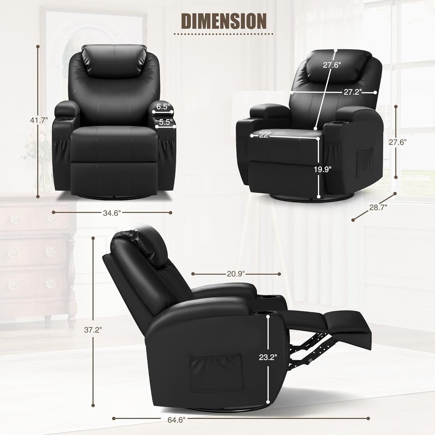 Recliner Chair, Rocking Massage Chairs, Home Reclining Sofa Chair, PU