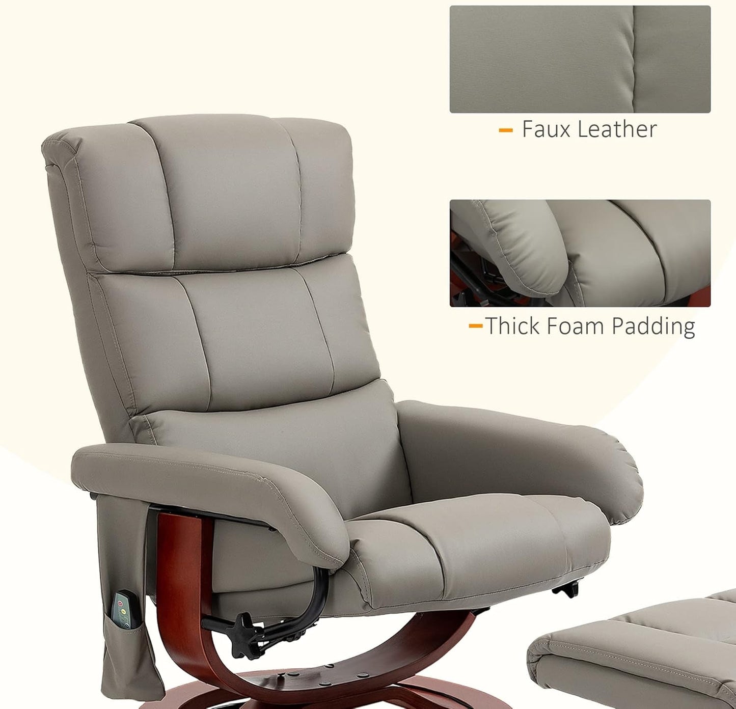 Massage Recliner Chair with Ottoman, Swivel Recliner and Footrest,