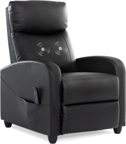 Recliner Chair with Massage and Lumbar Support, Small PU Leather Home