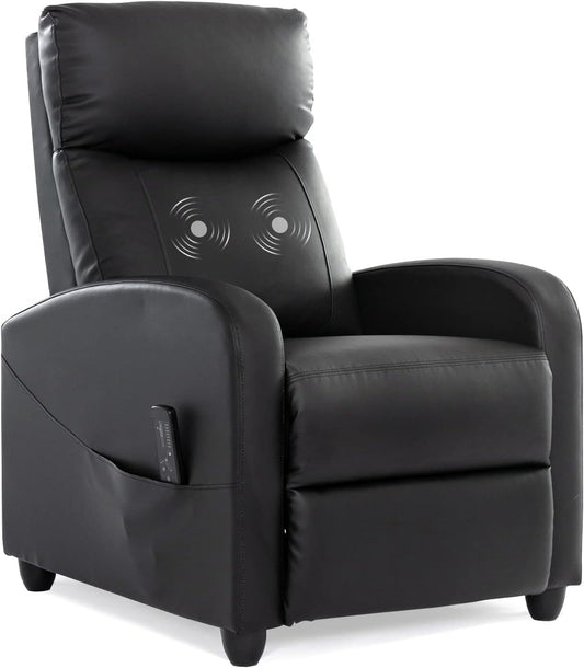 Recliner Chair with Massage and Lumbar Support, Small PU Leather Home