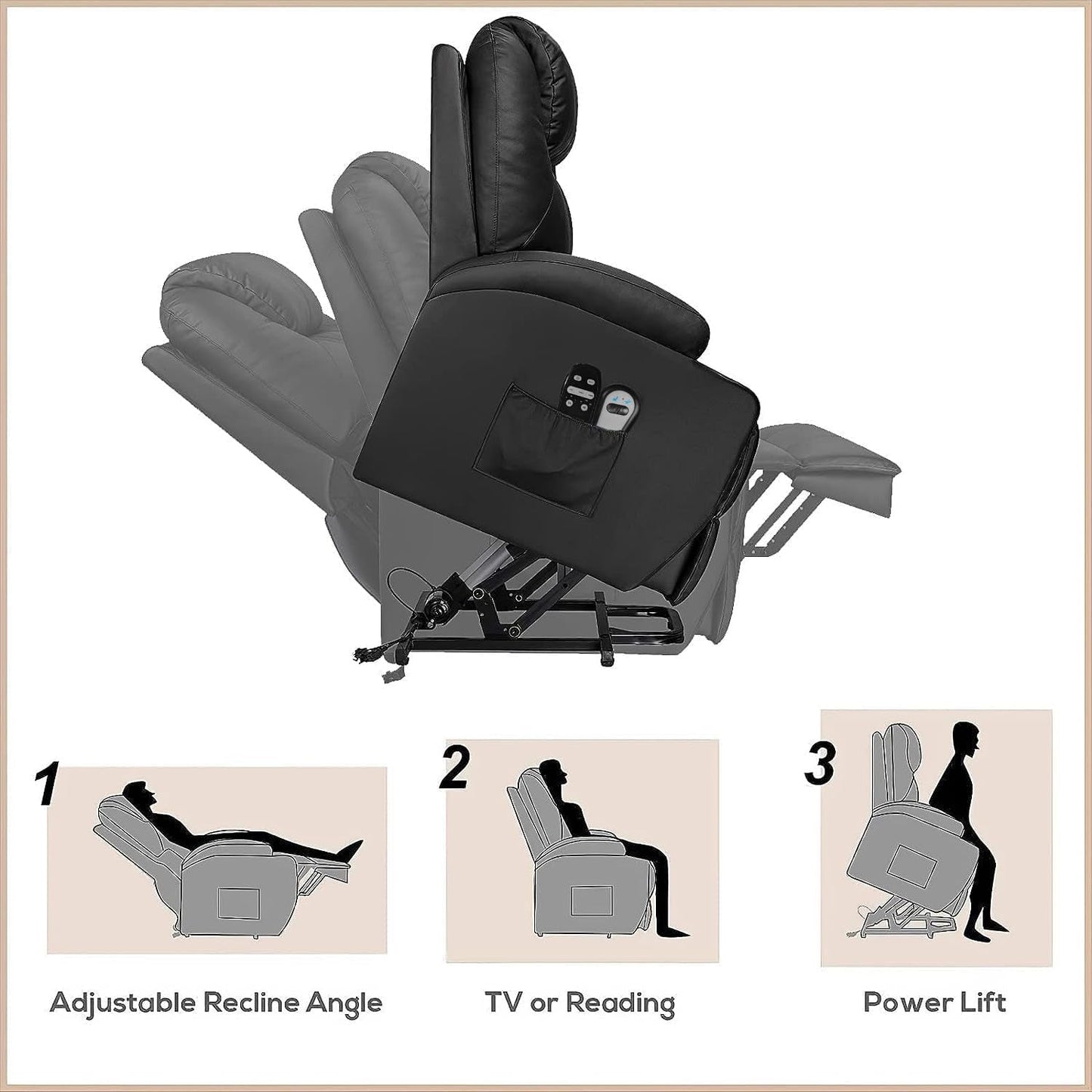 Power Lift Recliner Chair PU Leather with Massage for Elderly