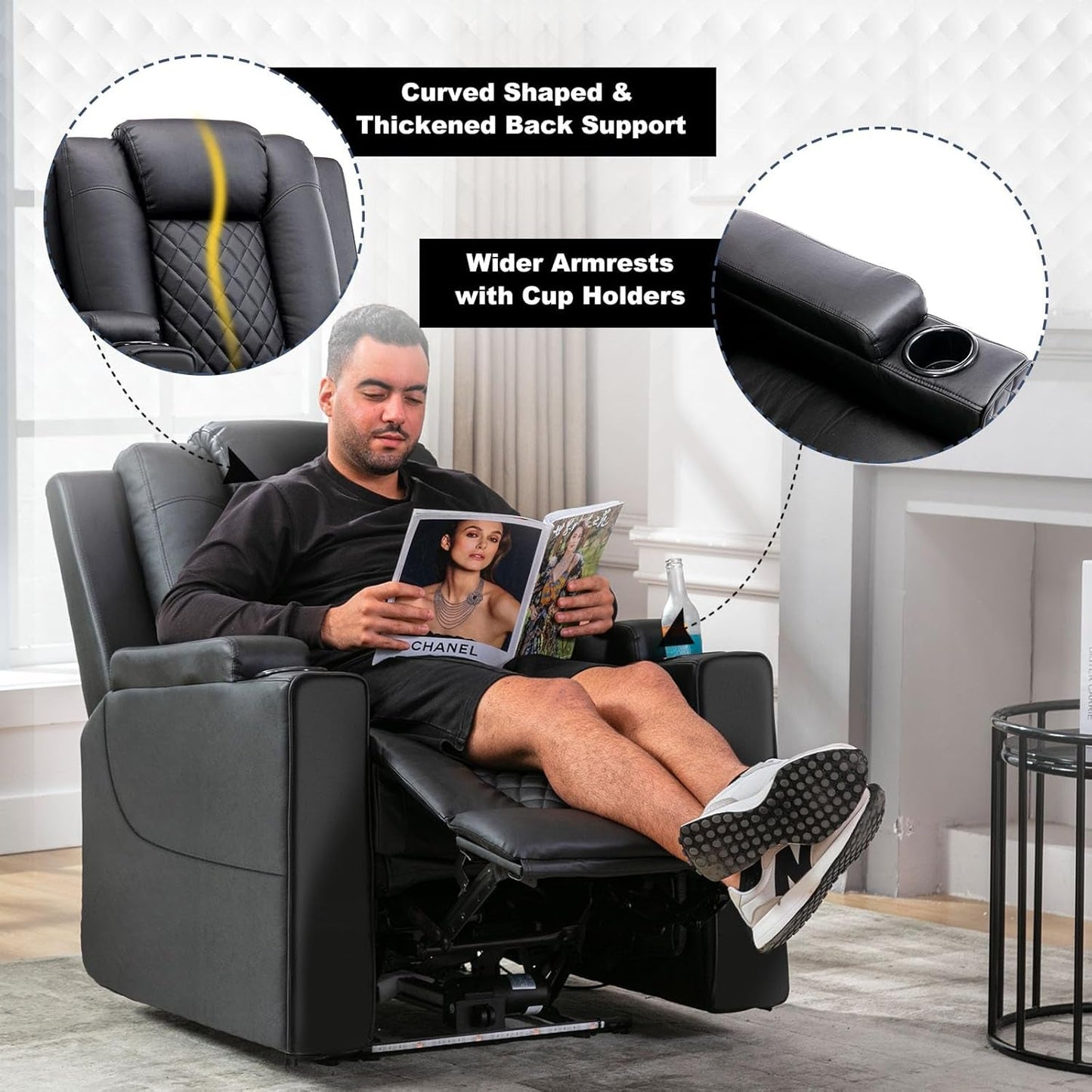 Power Recliner Chair PU Leather Electric Massage Recliner Sofa for