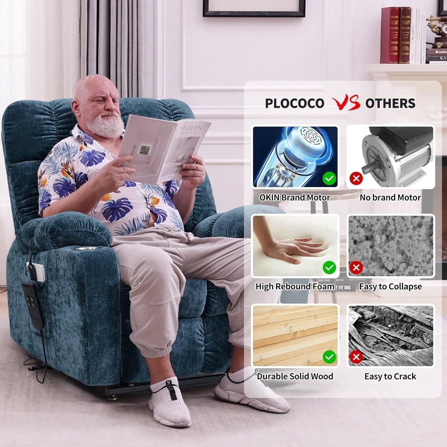 Lay Flat Sleeping Lift Recliner Chair with Heat Vabriation Massage for