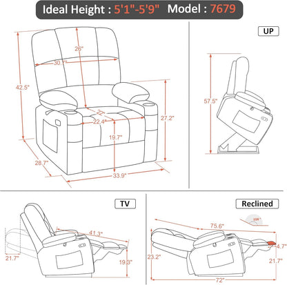 Dual Motor Power Lift Recliner Chair with Massage and Heat for Elderly