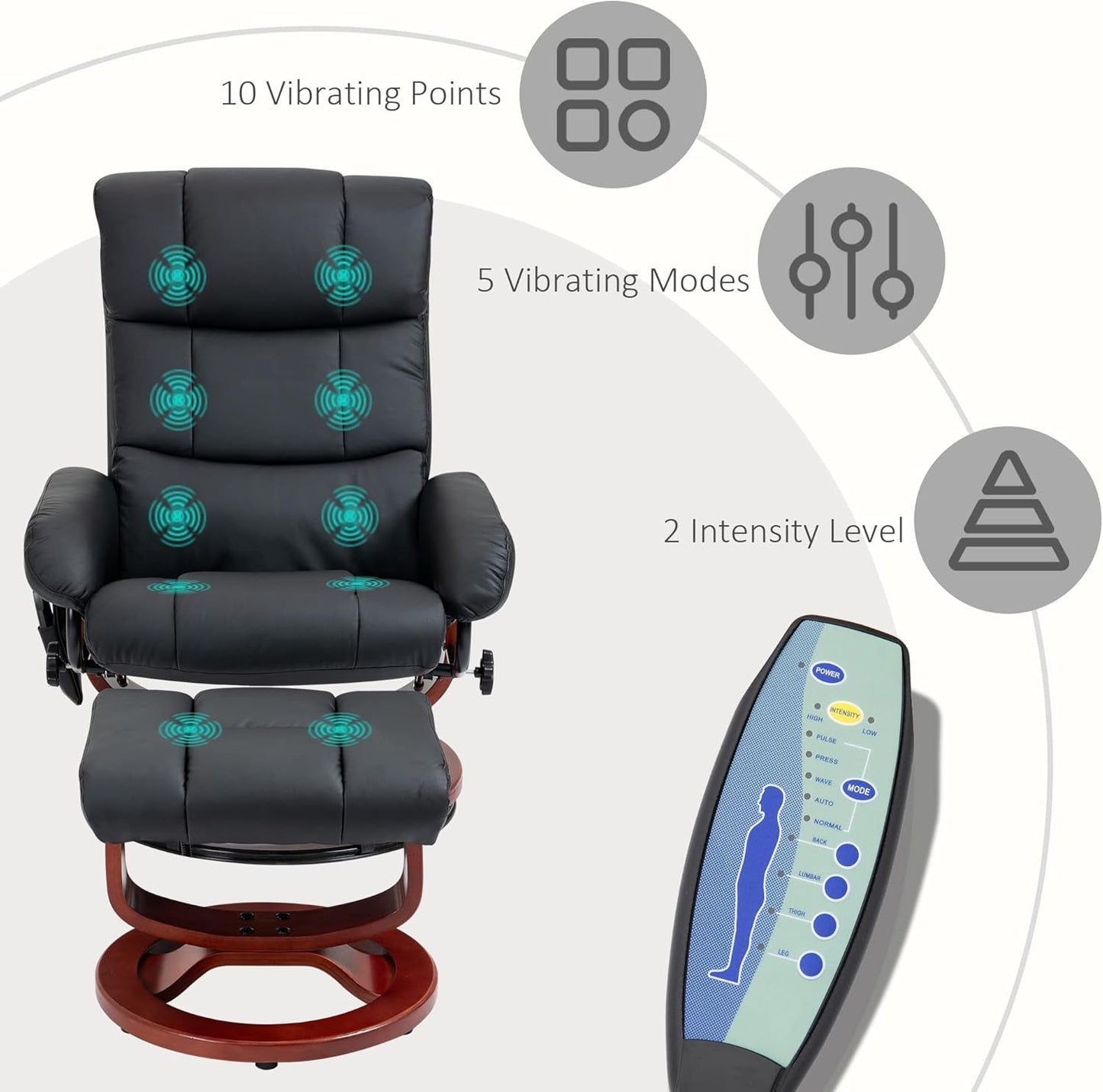 Massage Recliner Chair with Ottoman, Swivel Recliner and Footrest,