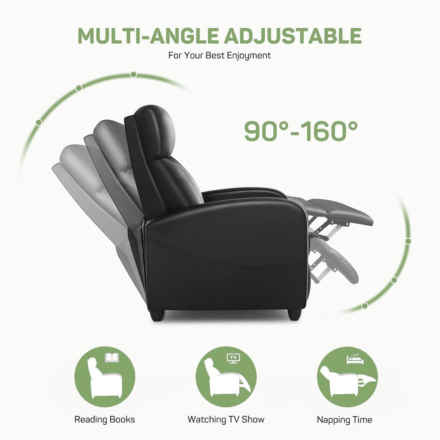Recliner Chair with Massage and Lumbar Support, Small PU Leather Home