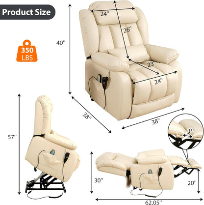 Large Reclining Lift Chair, Dual Motor Massage Chair, Genuine Leather