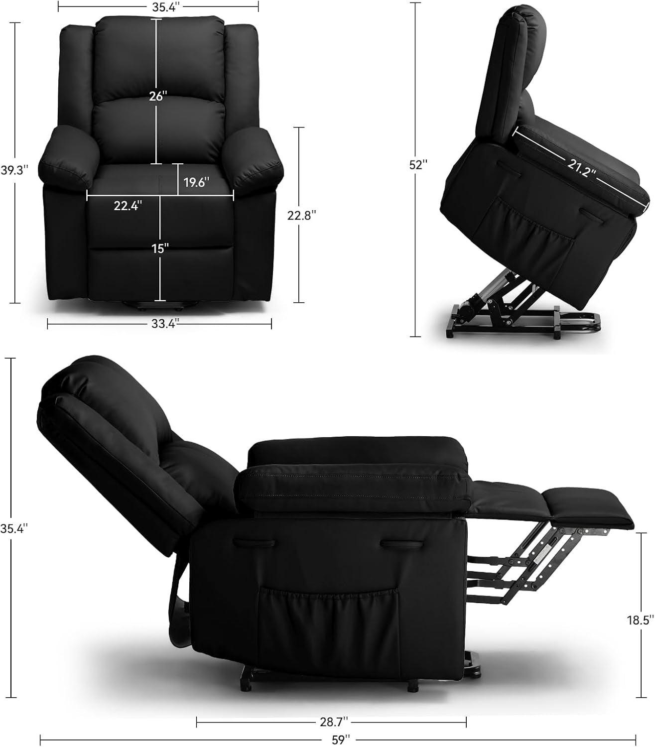 Power Lift Recliner for Elderly, Lift Chair with Heat and Massage，Pu