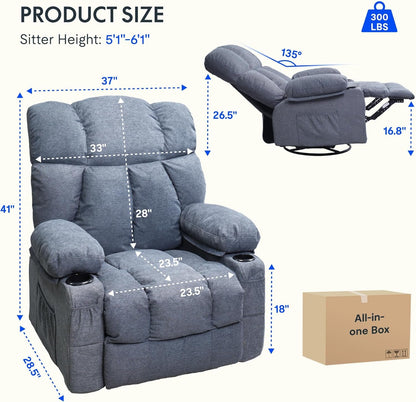 XRC3 Rocker Recliner Chair for Adults W/Massage & Heat, 360° Swivel