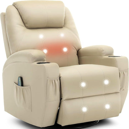 Recliner Chair, Rocking Chair with Massage and Heat, 360° Swivel
