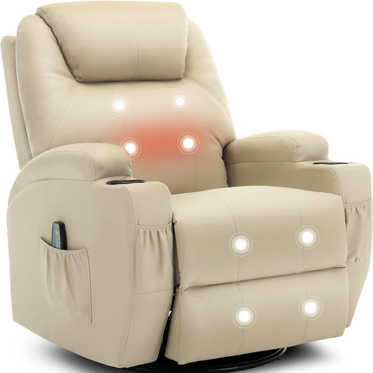 Recliner Chair, Rocking Chair with Massage and Heat, 360° Swivel