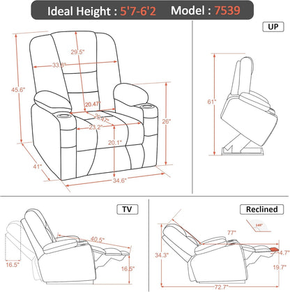 Large Power Lift Recliner Chair Sofa with Massage and Heat for Big and