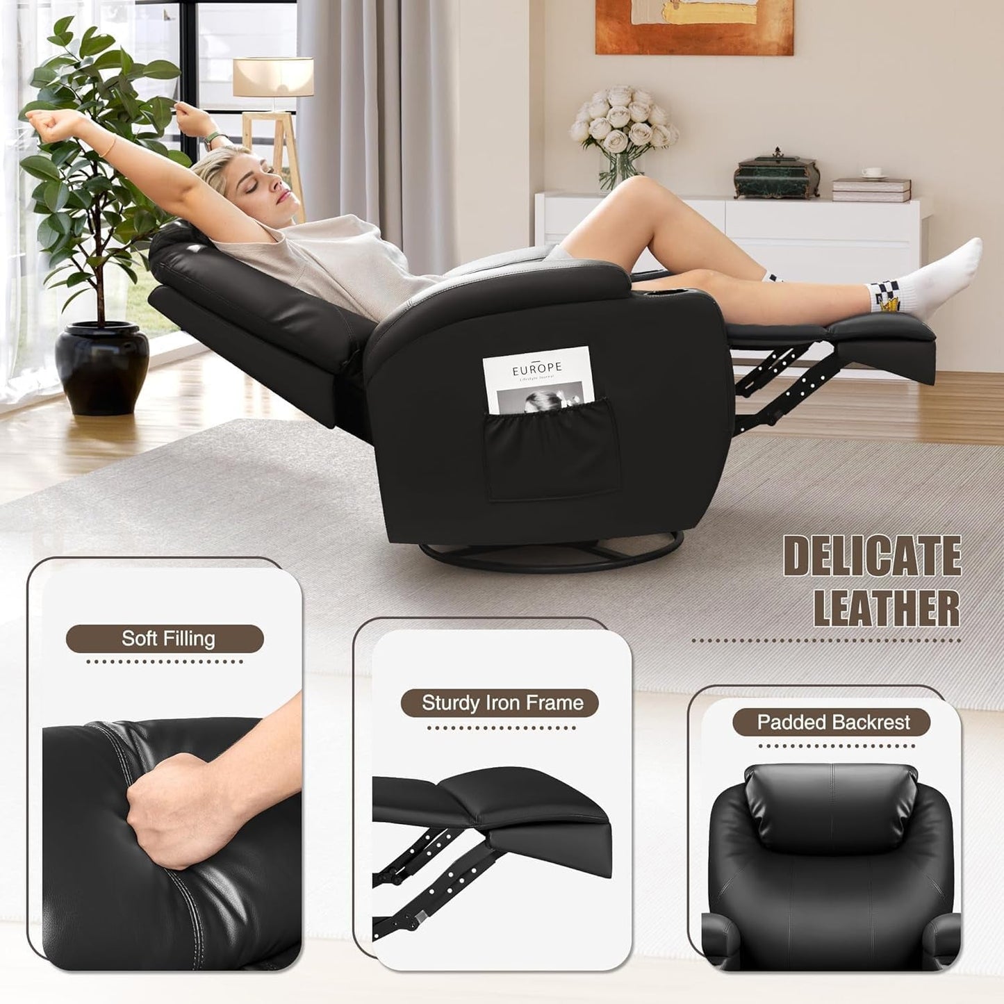 Recliner Chair, Rocking Massage Chairs, Home Reclining Sofa Chair, PU