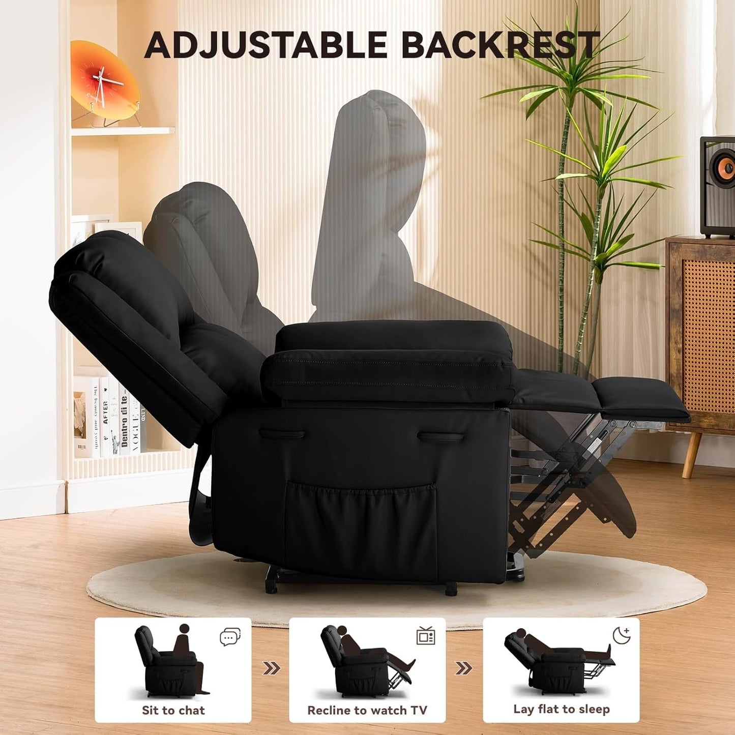 Power Lift Recliner for Elderly, Lift Chair with Heat and Massage，Pu