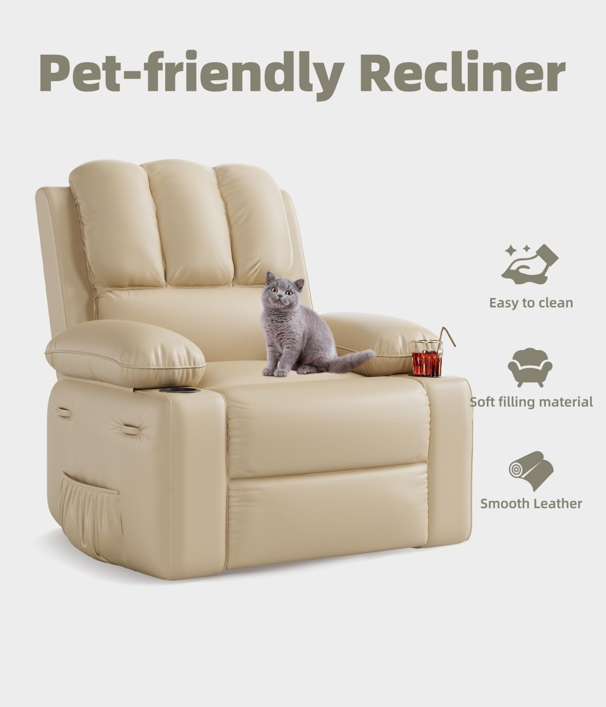 Oversized 27" Recliner Chairs with Heat and Massage - 360° Swivel Lazy