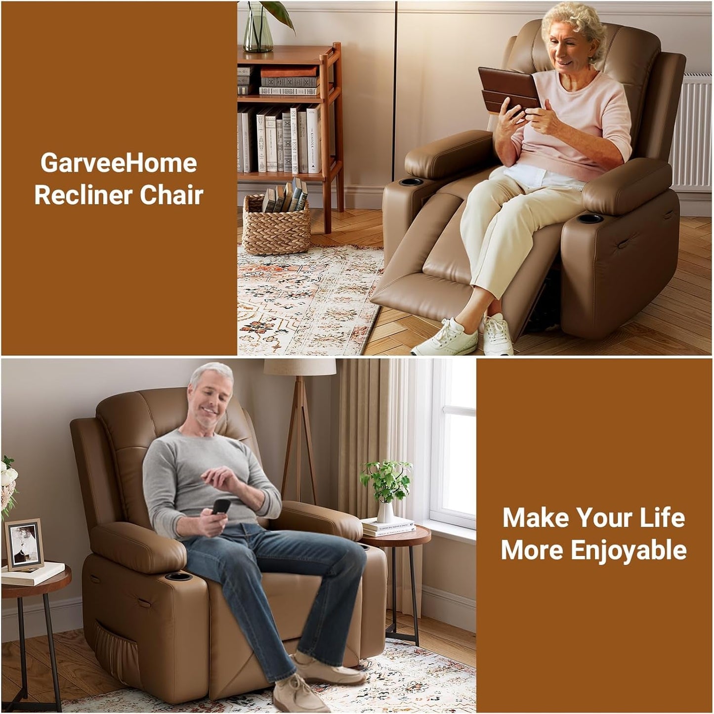 Power Lift Recliner Chair PU Leather with Massage for Elderly