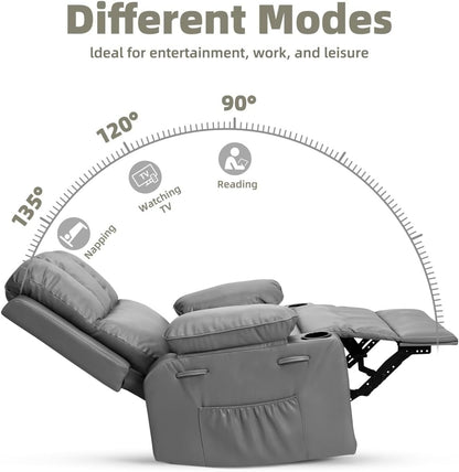 Oversized Recliner Chairs with Heat and Massage - 360° Swivel Lazy