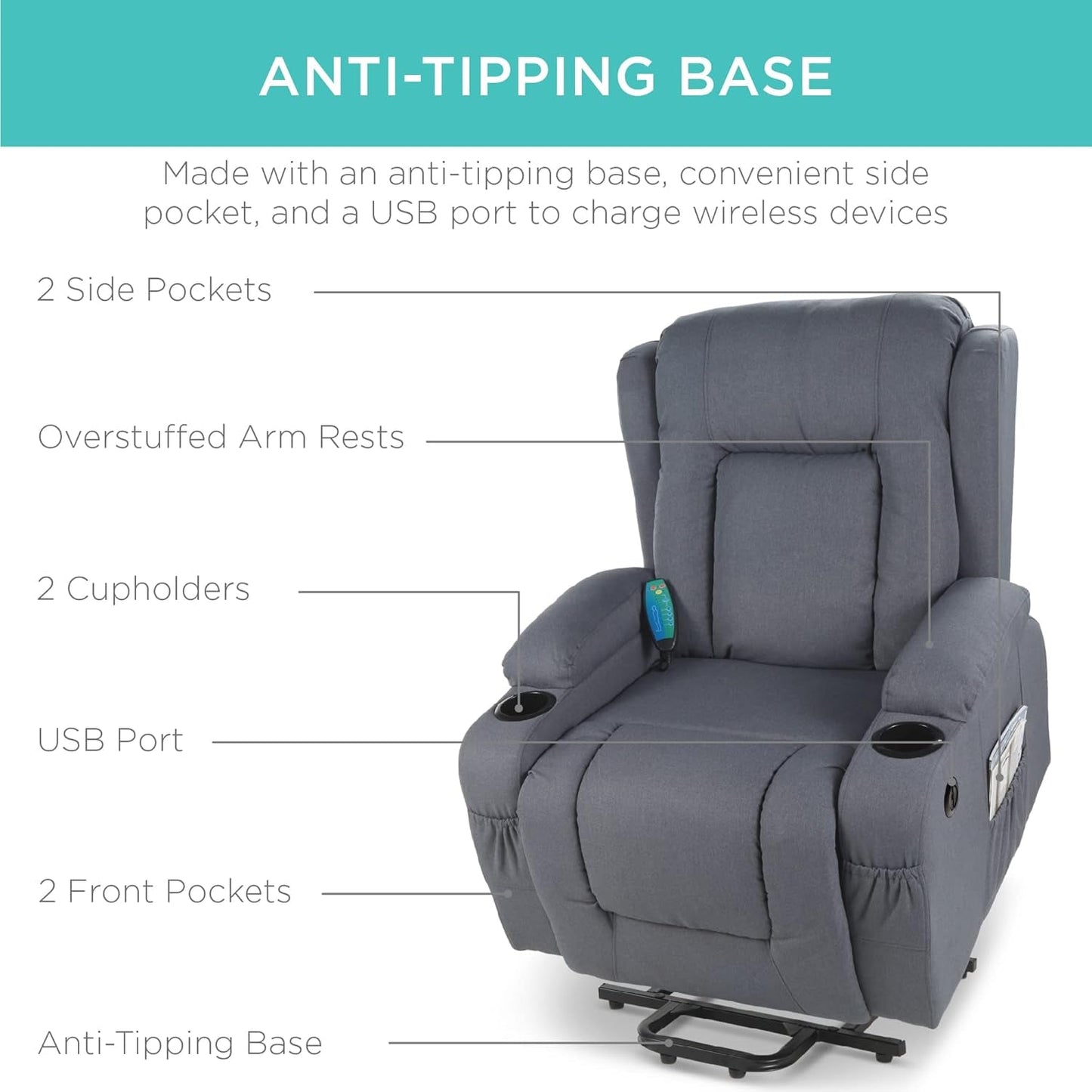 Modern Linen Electric Power Lift Chair, Recliner Massage Chair,