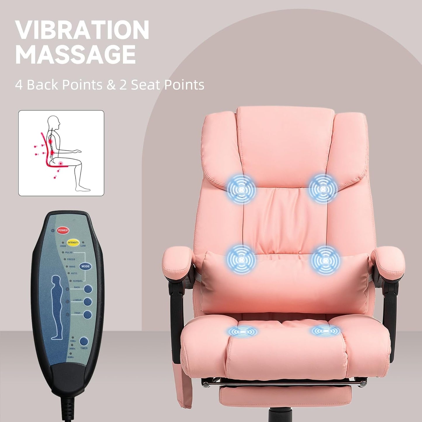 High Back Massage Office Chair with 6 Vibration Points, PU Leather