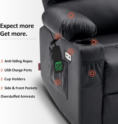 Large Lay Flat Dual Motor Power Lift Recliner Chair Sofa with Massage