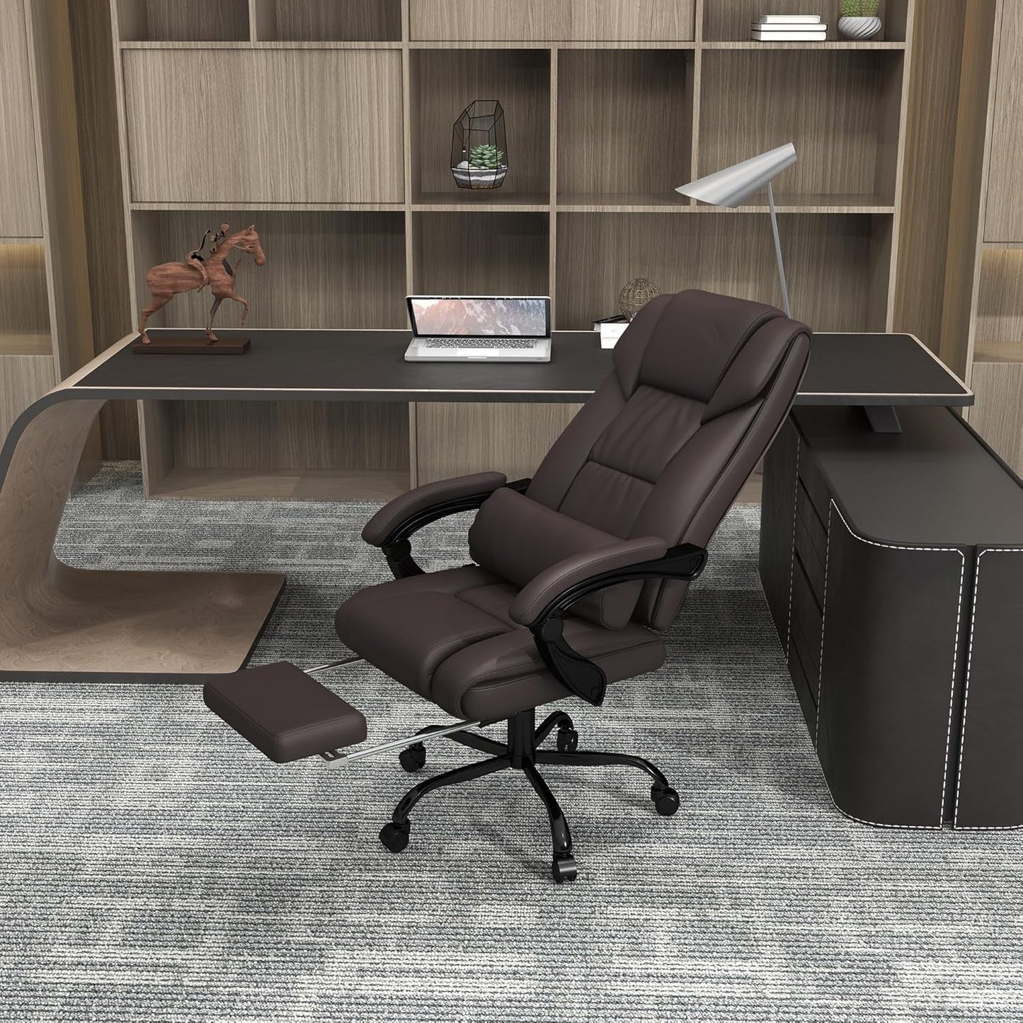 High Back Massage Office Chair with 6 Vibration Points, PU Leather