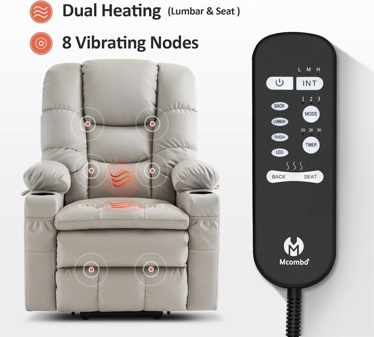 Dual Motor Power Lift Recliner Chair with Massage and Dual Heating,